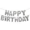 Silver coloured happy birthday foil