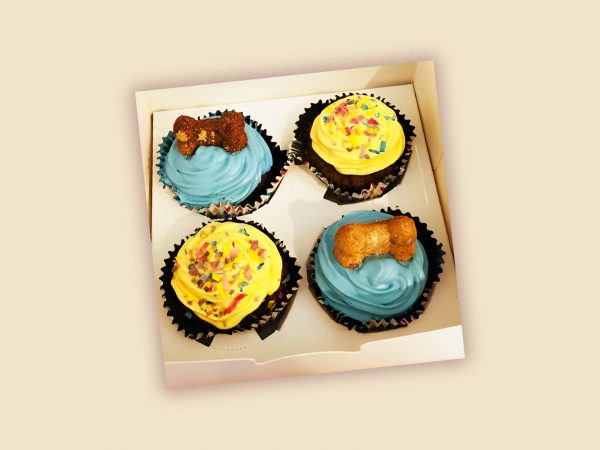 Blue and Yellow Dog Cupcake