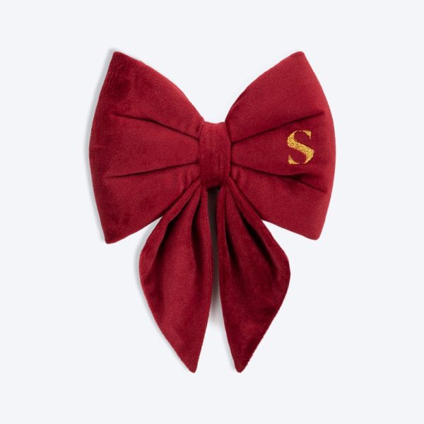 Personalised Luxe Velvet Dog Bow Tie – Maroon