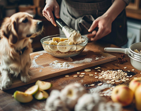 The Making of Healthy Nutritional Apple and Banana Cakes for Dogs