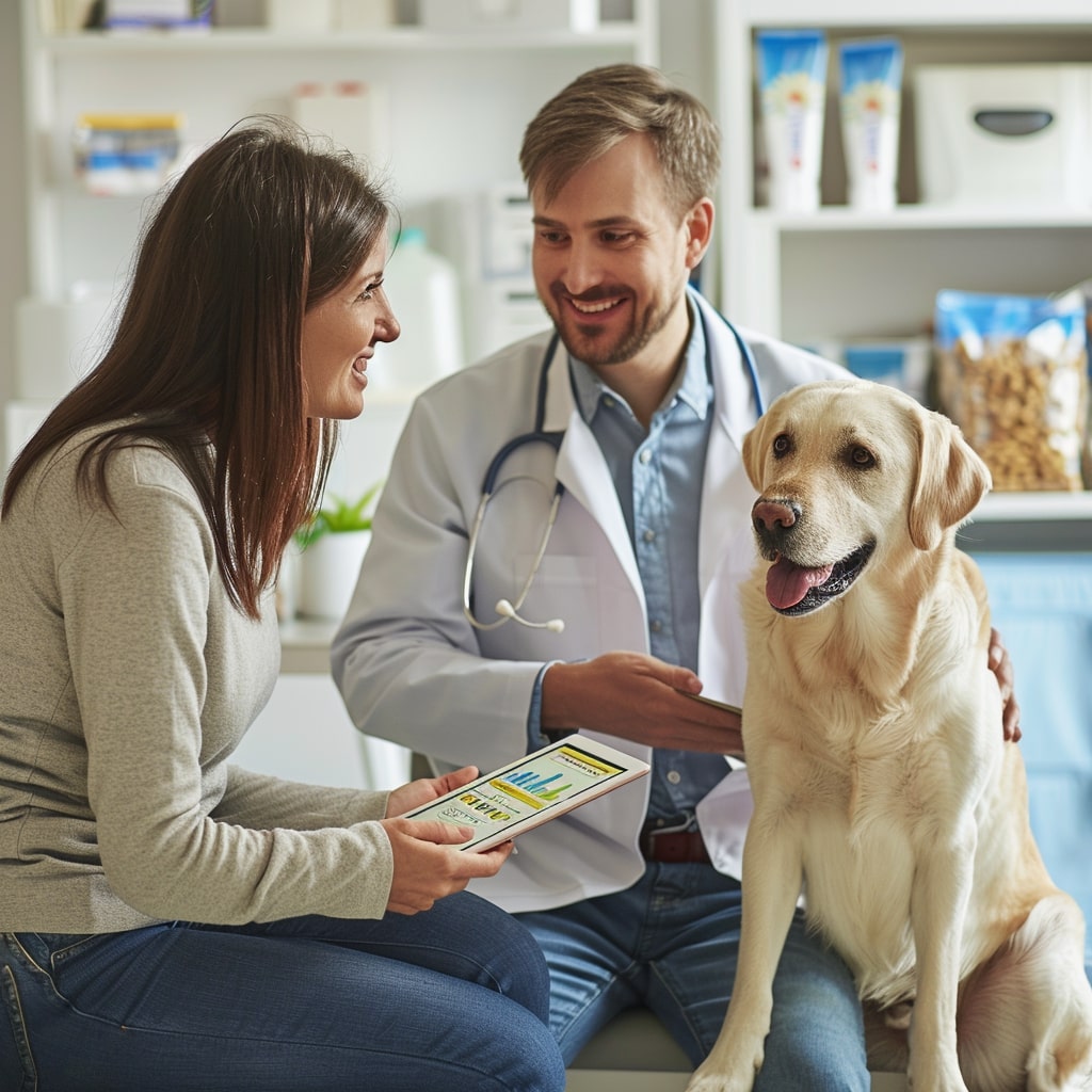 a-caring-veterinarian-discussing-a-dog-feeding-chart-with-a-pet-parent