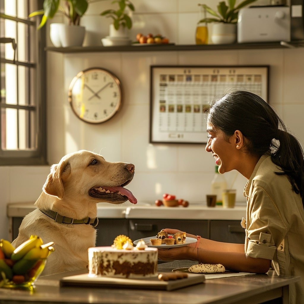 a-pet-parent-feeding-an-adult-Labrador-breakfast-in-a-indian-home-kitchen