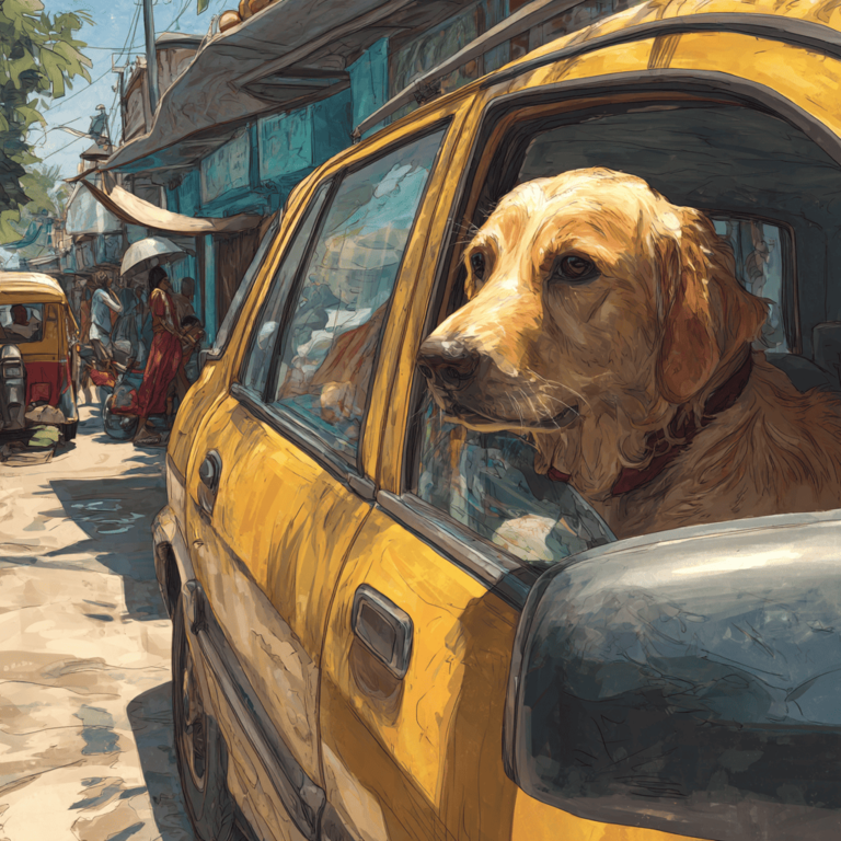 shielding golden retriever from heat near a parked car, example of dog summer care India