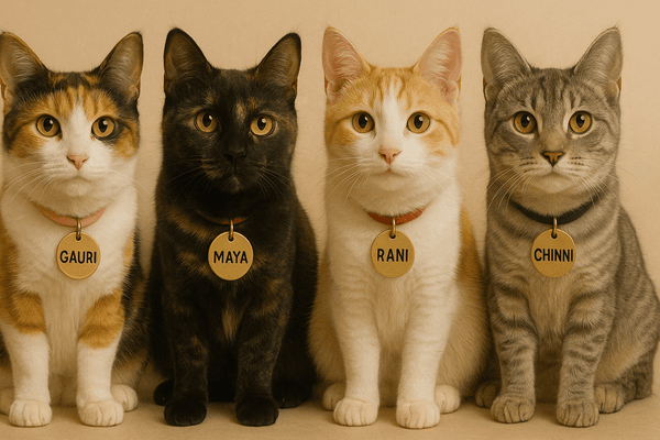 a group of female cats with name tag