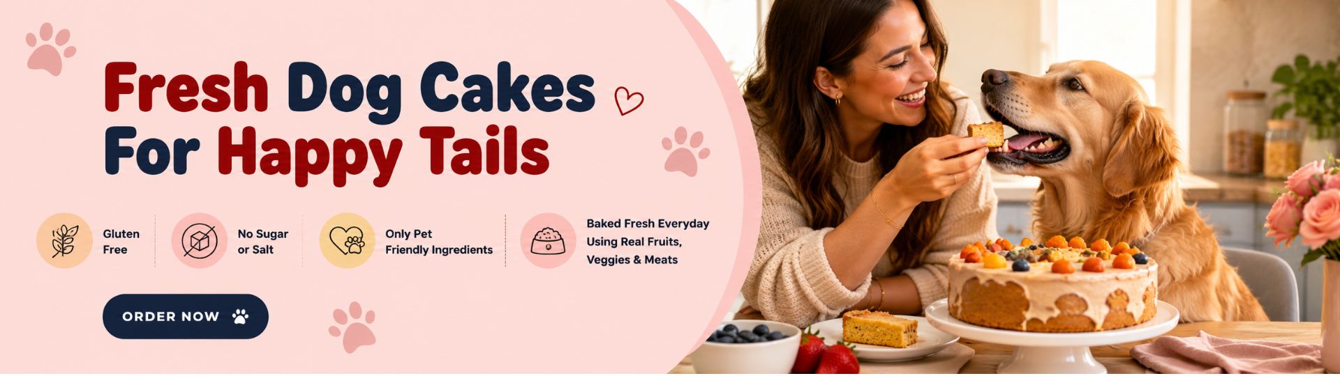 fresh dog cakes for happy tails banner